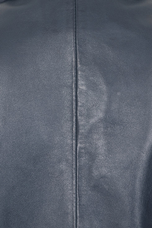 Navy blue hip-length leather blazer jacket for women by LLD Original