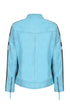 Women's Aqua Blue Leather Racing Jacket Red Stripes - FRANCIS