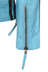 Women's Aqua Blue Leather Racing Jacket Red Stripes - FRANCIS