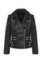 Women's black soft leather biker jacket with YKK zip, by LLD Original, available in multiple sizes.