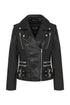 Women's black soft leather biker jacket with YKK zip, by LLD Original, available in multiple sizes.