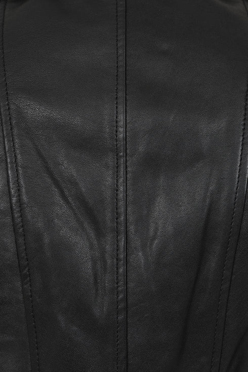 Women's black soft leather biker jacket with Emma YKK zip from LLD Original, available in sizes 8-18.