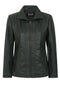 Green real Napa leather biker jacket for women, hip length, by LLD Original, available in plus sizes.