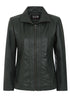 Green real Napa leather biker jacket for women, hip length, by LLD Original, available in plus sizes.