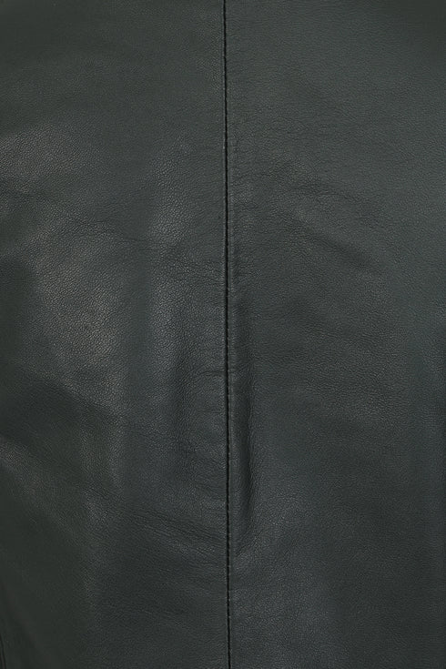 Women's green real Napa leather biker jacket, hip length, available in plus sizes by LLD Original.