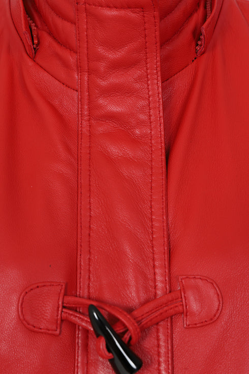 Premium Red Nappa Leather Jacket Women - AMY Hooded