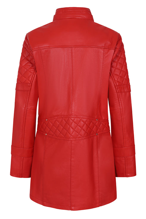 Premium Red Nappa Leather Jacket Women - AMY Hooded