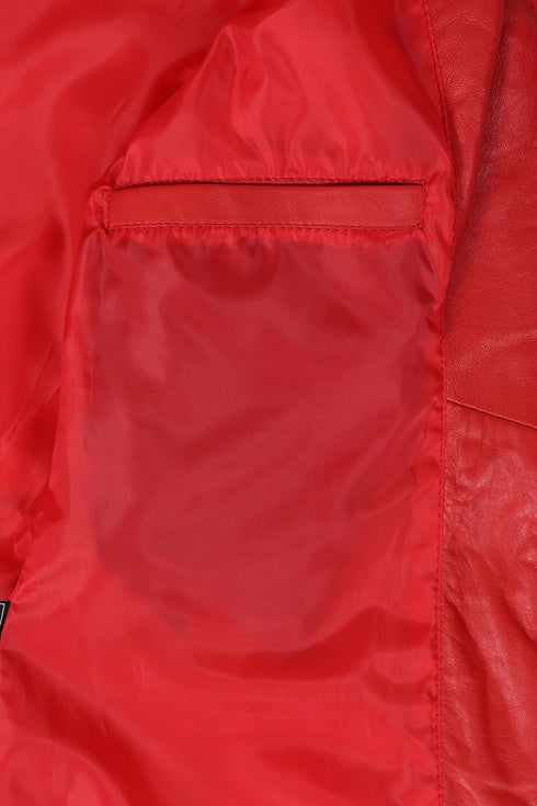 Premium Red Nappa Leather Jacket Women - AMY Hooded