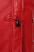Red Nappa leather hooded jacket for women with detachable fur, drawstring hood, and hip length by LLD Original