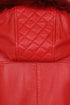 Red Nappa leather hooded jacket for women with detachable fur and drawstring, by LLD Original, hip-length style