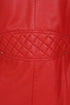 Premium red Nappa leather hooded jacket for women with detachable fur and drawstring, by LLD Original
