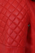 Red Nappa leather hooded jacket with detachable fur by LLD Original, hip length and drawstring design.