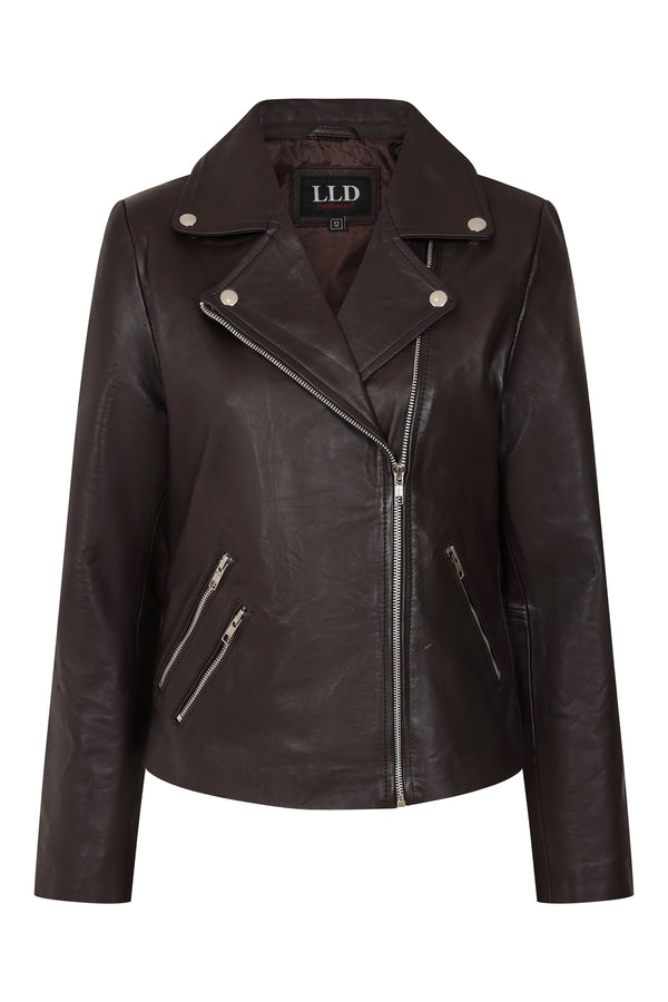 Women’s Brown Real Nappa Leather Biker Jacket – Celia