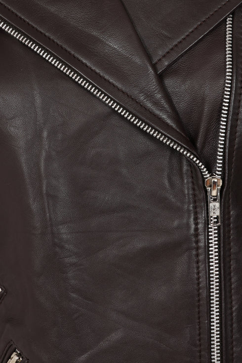 Women’s Brown Real Nappa Leather Biker Jacket – Celia