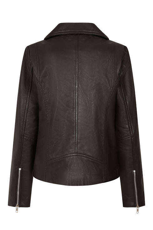 Women’s Brown Real Nappa Leather Biker Jacket – Celia