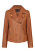 Women’s Tan Real Nappa Leather Biker Jacket – Celia
