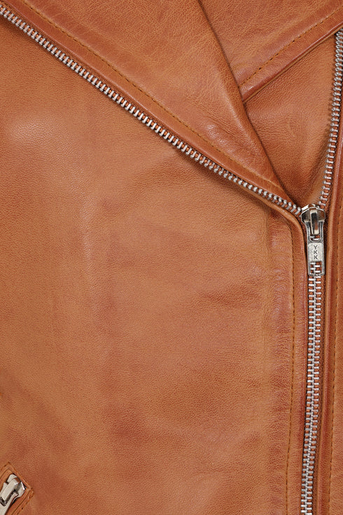 Women’s Tan Real Nappa Leather Biker Jacket – Celia