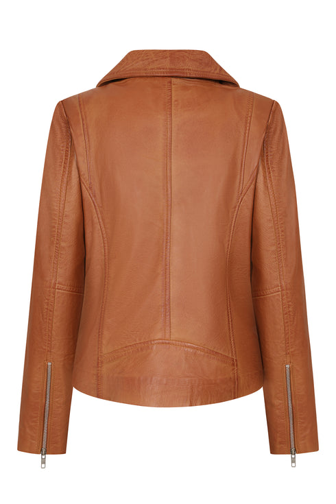 Women’s Tan Real Nappa Leather Biker Jacket – Celia