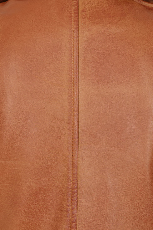 Women’s Tan Real Nappa Leather Biker Jacket – Celia