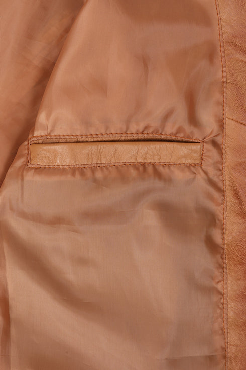 Women’s Tan Real Nappa Leather Biker Jacket – Celia