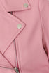 Women's pink real leather biker jacket with collar, hip length, and inside pocket by LLD Original