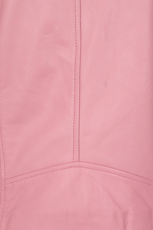 Women’s Pink Real Nappa Leather Biker Jacket – Celia