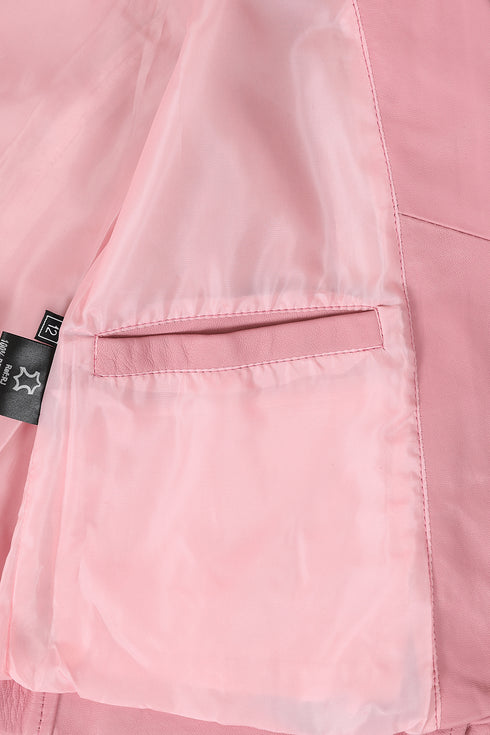 Women’s Pink Real Nappa Leather Biker Jacket – Celia