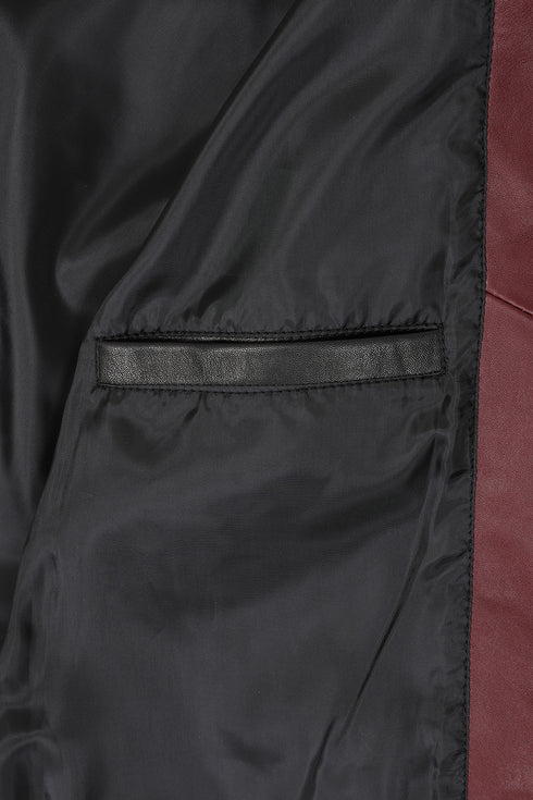 Women’s Black Real Nappa Leather Jacket – Burgundy Contrast – Millie