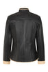 Millie Women's black napa leather jacket with cream contrast details, 24-inch length, by LLD Original, size options availabl