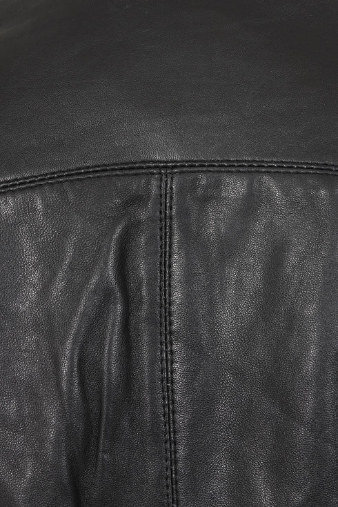 LLD Original black napa leather women's jacket with cream contrast details, 24-inch length, available in sizes 8-12