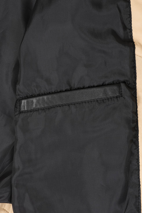 Women’s Black Real Nappa Leather Jacket – Cream Contrast – Millie