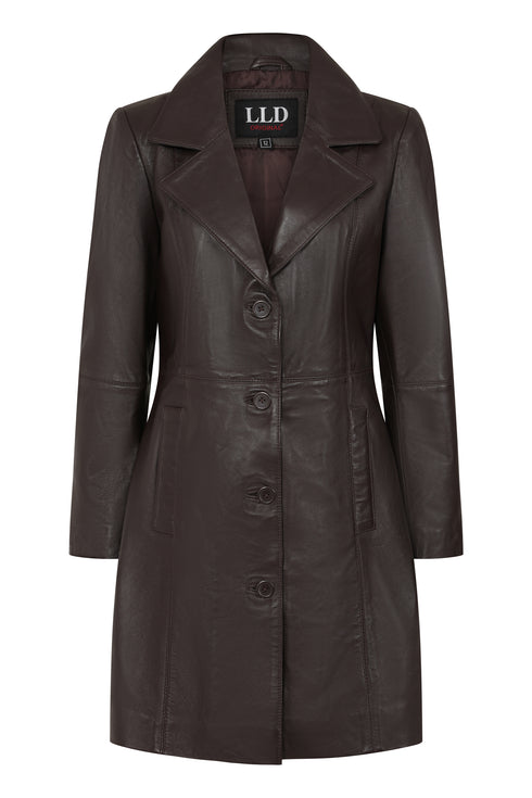 Women’s Brown Real Lamb Nappa Leather Knee Length Coat – Donna