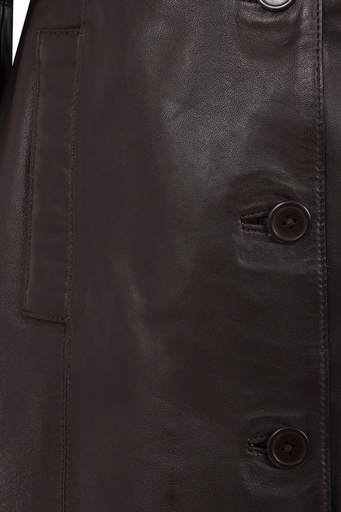 Women’s Brown Real Lamb Nappa Leather Knee Length Coat – Donna