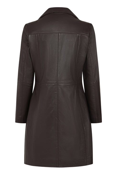 Women’s Brown Real Lamb Nappa Leather Knee Length Coat – Donna