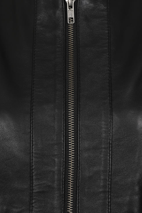 LLD Original women's fitted Nappa leather jacket in classic black, featuring a sleek design and genuine leather material.