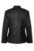 Fitted black nappa leather jacket for women by LLD Original, featuring classic style and genuine leather material.