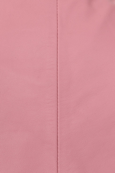 Women's fitted pink nappa leather jacket by LLD Original, classic style, hip length, in genuine lamb leather.