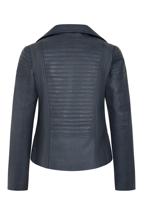 Women’s Navy Real Nappa Leather Biker Jacket – Suzy