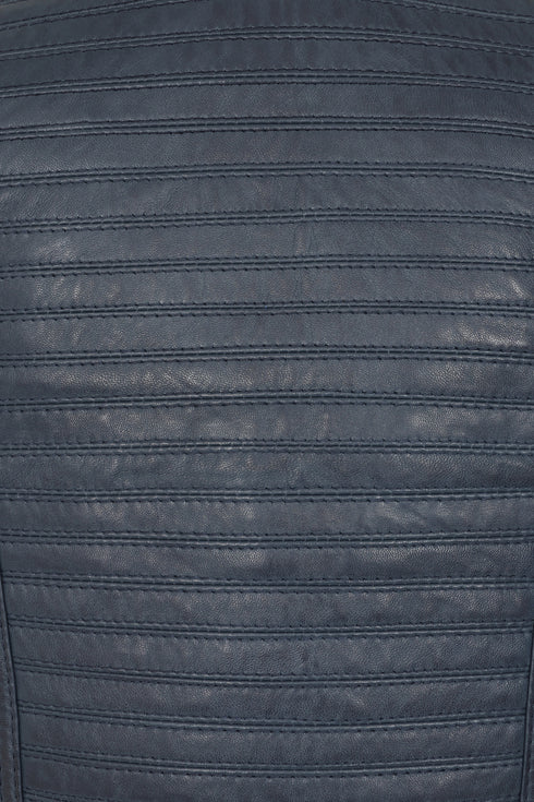 Women’s Navy Real Nappa Leather Biker Jacket – Suzy