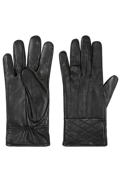 Women’s Black Leather Gloves – Quilted Detail