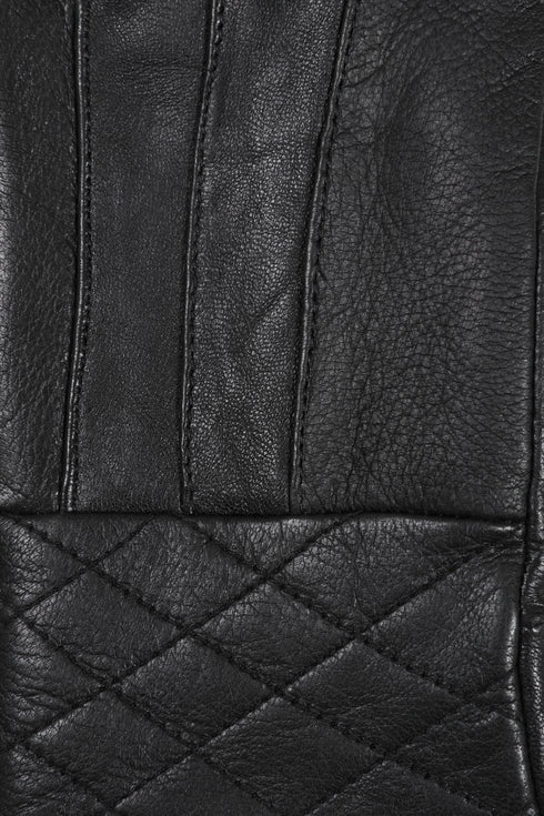 Women’s Black Leather Gloves – Quilted Detail