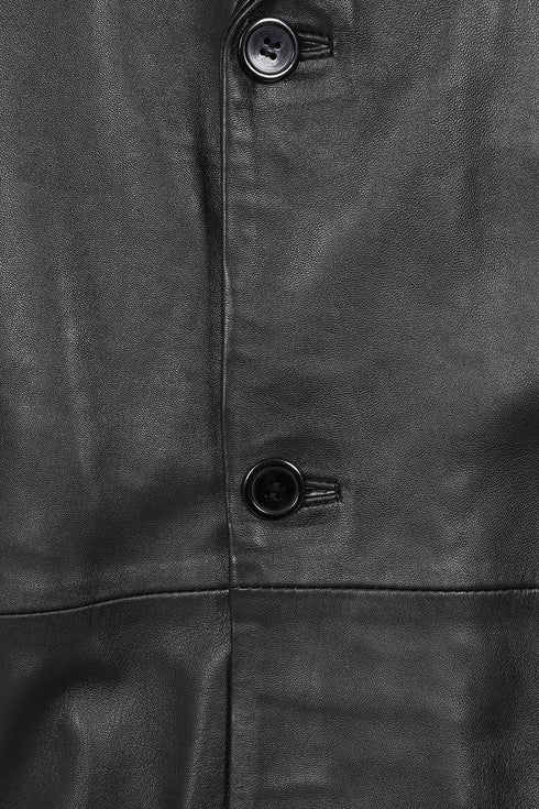 Men's Black Long Classic Genuine Leather Coat - BUDDY - London Leathers Direct