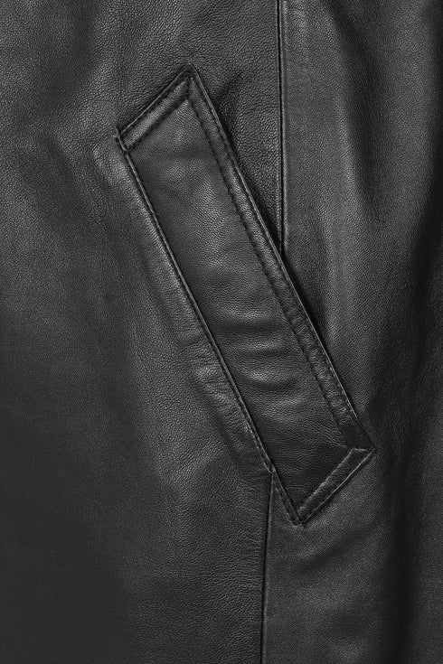 Men's Black Long Classic Genuine Leather Coat - BUDDY - London Leathers Direct