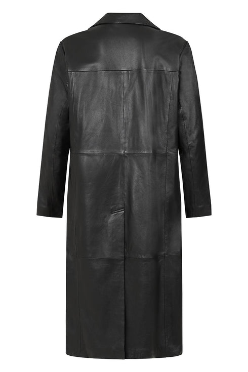Men's Black Long Classic Genuine Leather Coat - BUDDY - London Leathers Direct