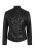 Black lamb nappa leather biker jacket for women by LLD Original in classic style, available in sizes 8, 10, and 12.