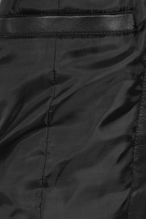 Black lamb nappa leather biker jacket by LLD Original in classic style, available in sizes 8, 10, and 12.