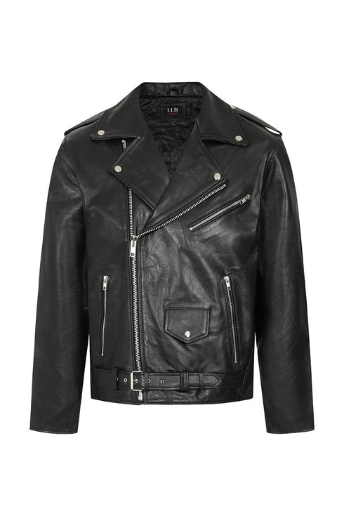 Men's Genuine Classic Leather Biker Jacket - FONZY - London Leathers Direct