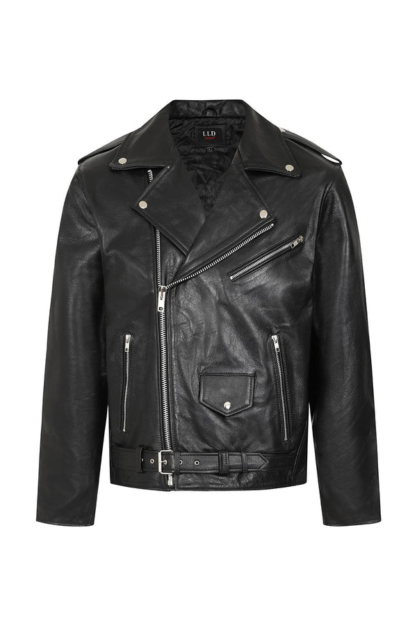 Men's Genuine Classic Leather Biker Jacket - FONZY - London Leathers Direct