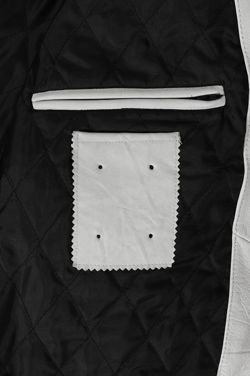 White genuine calf leather biker jacket with belt, featuring classic style, by LLD Original, available in sizes S to 4XL.