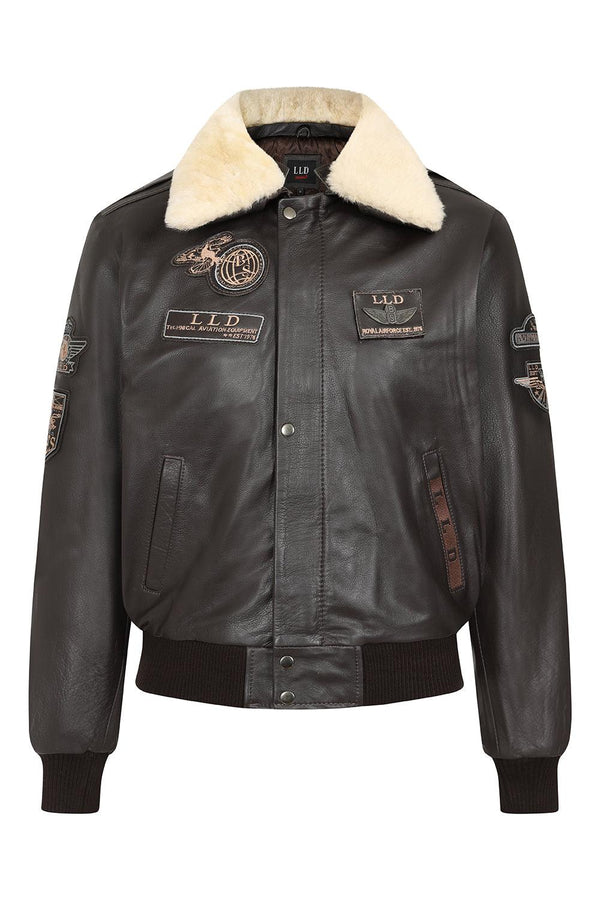 Men's Real Leather Pilot Jacket with Detachable Fur Collar - HARRY - London Leathers Direct